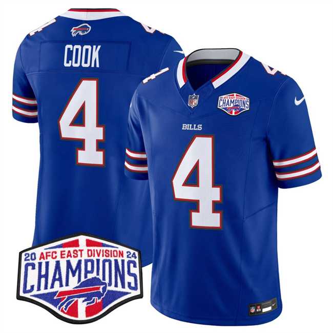 Men%27s Buffalo Bills #4 James Cook Royal F.U.S.E. 2024 AFC East Division Champions Vapor Limited Stitched Jersey